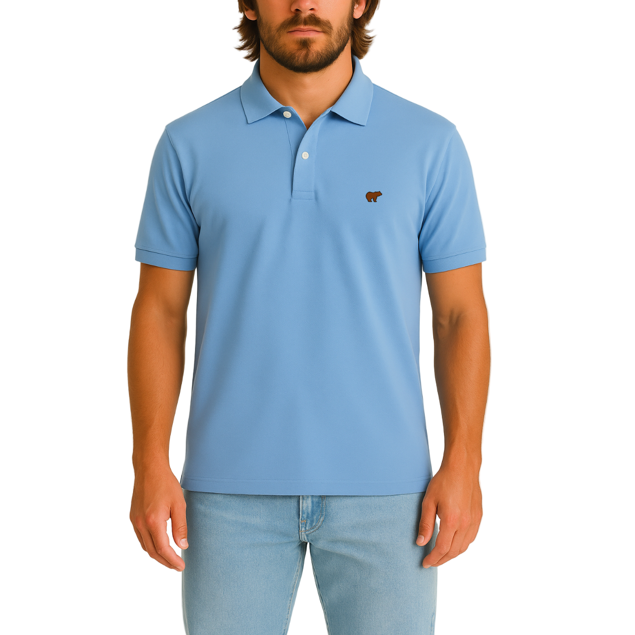 Polo azul bordada azul