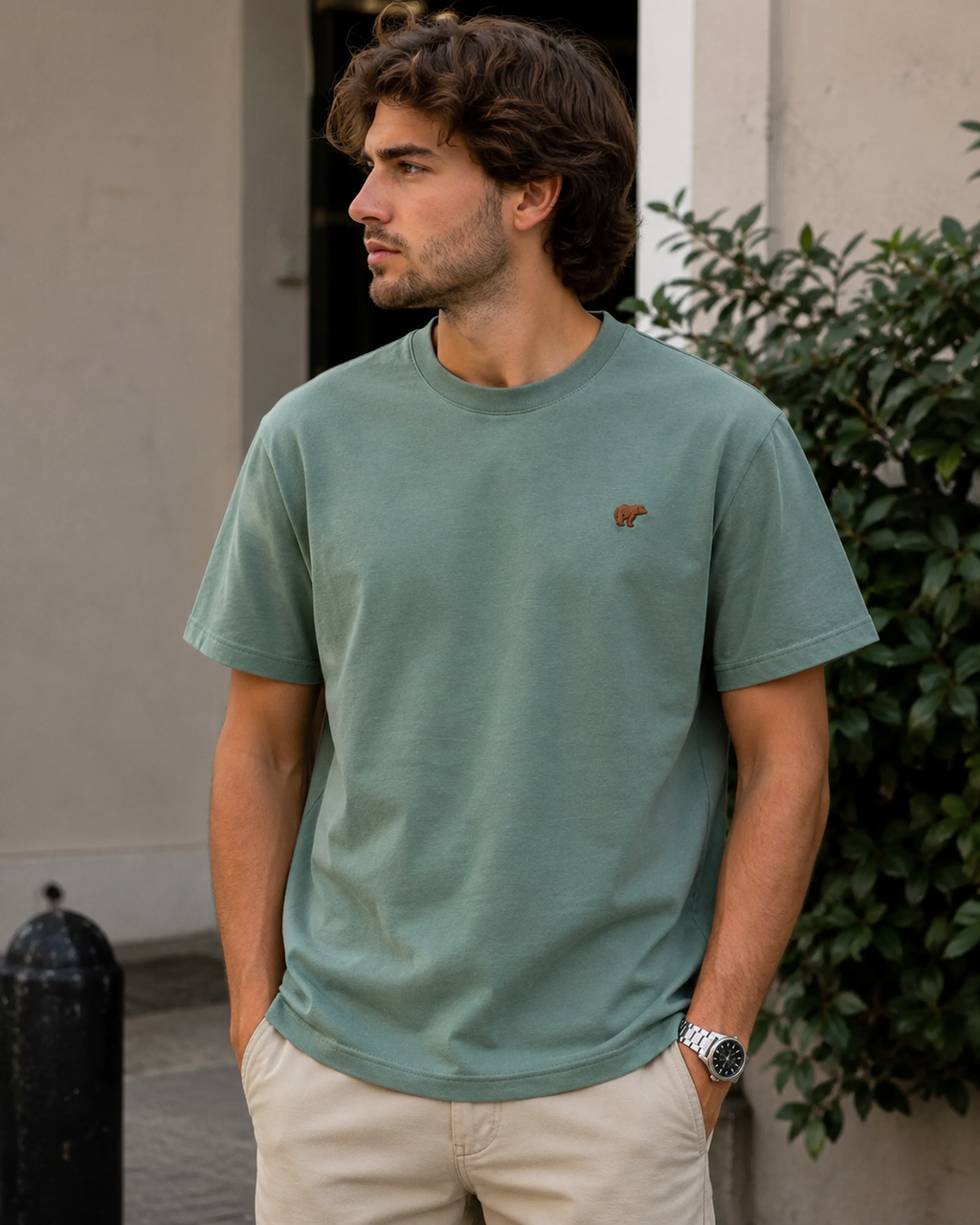 Camiseta bordada bear verde