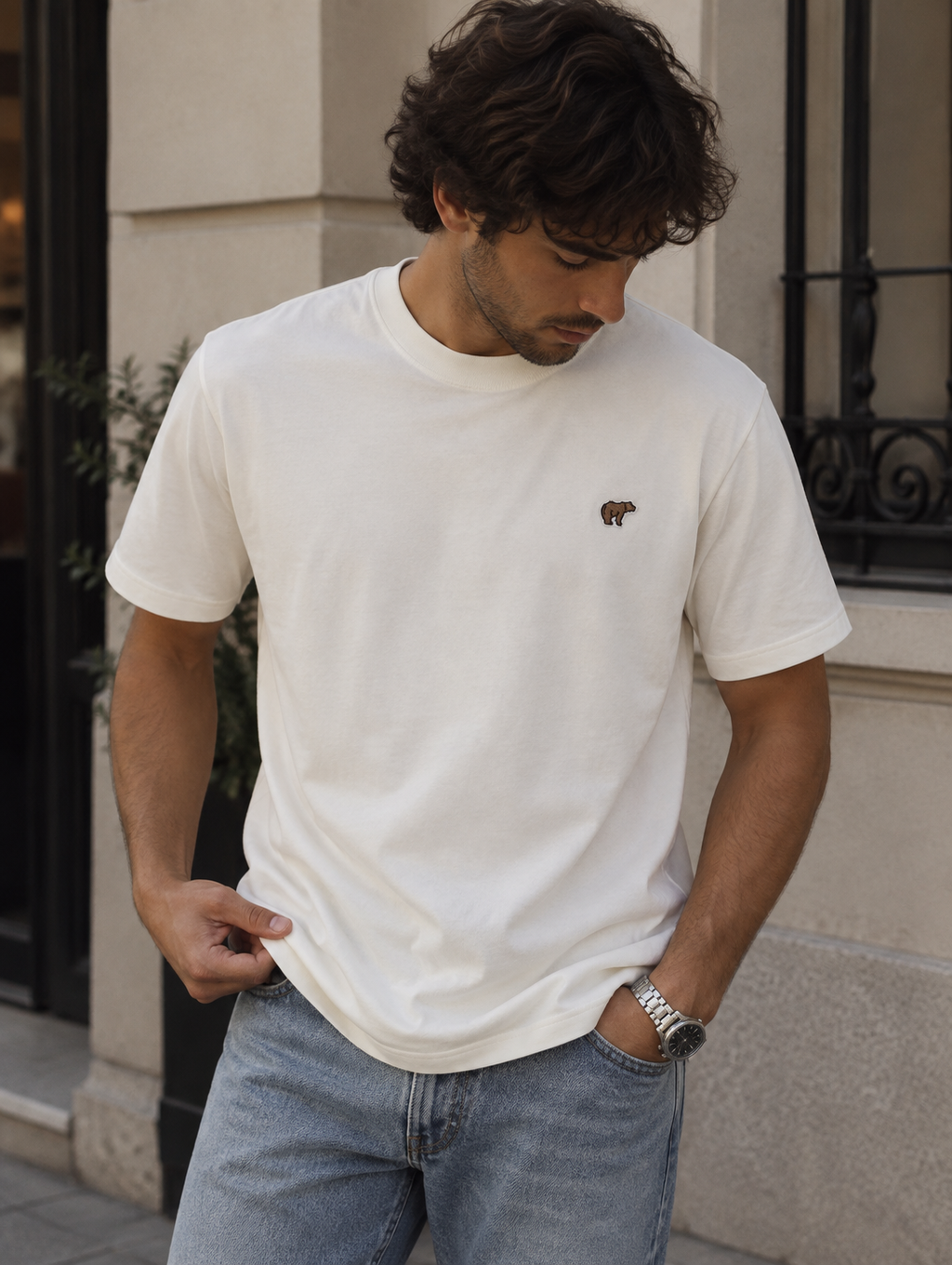 Camiseta bordada bear blanca